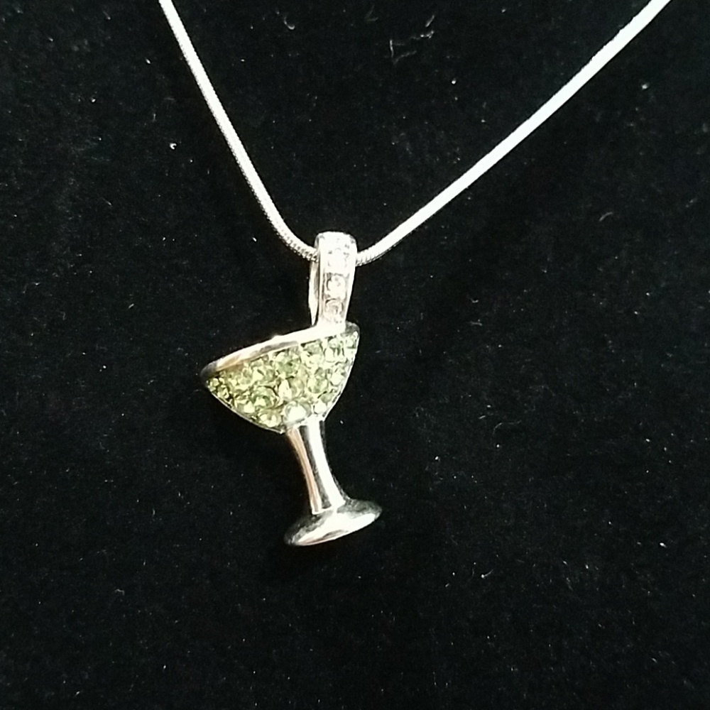 Lia Sophia Sterling Silver Green Martini Pendant